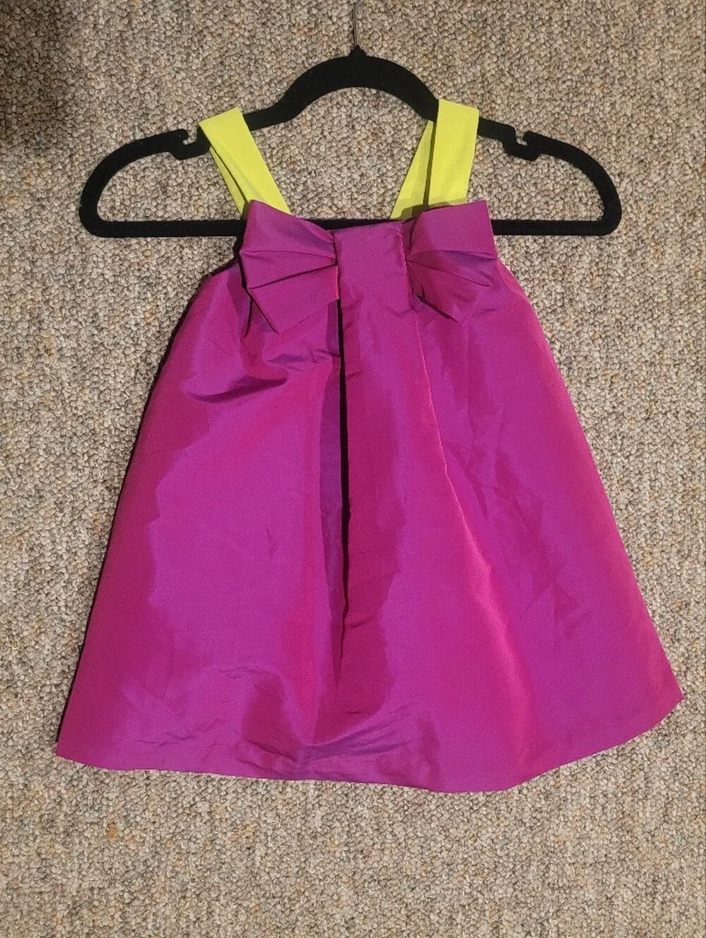 Jacadi Paris purple dress with lime green straps and bow detail, size 3 years.